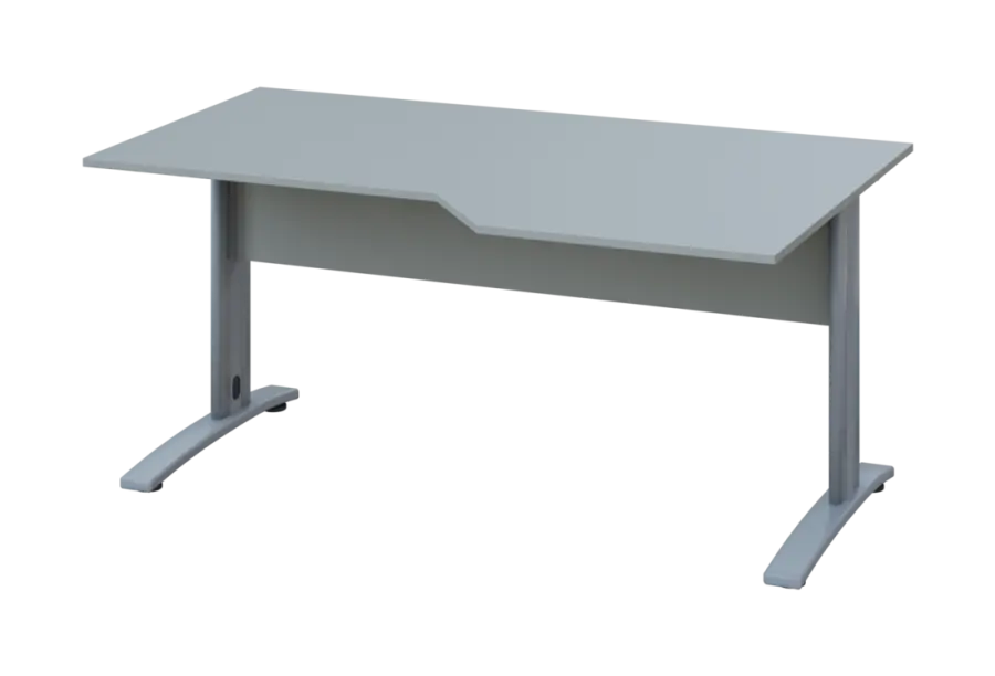 EZK 18 - 166 stůl kancelářský, rohový, pravý, kovová podnož stříbrná, deska 18 mm, široký 1600 mm, šedá